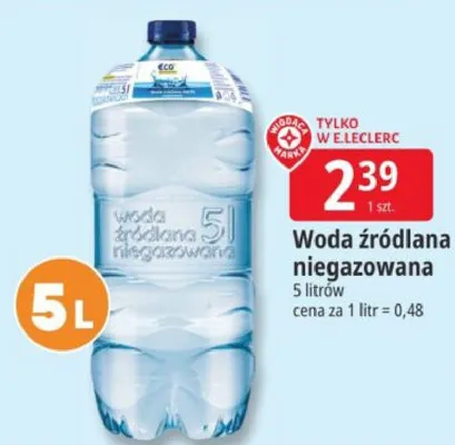 Woda źródlana niegazowana promocja w Leclerc