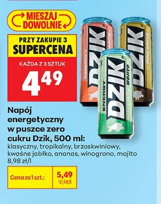 Napój energetyczny w puszce zero cukru Dzik klasyczny promocja w Biedronka