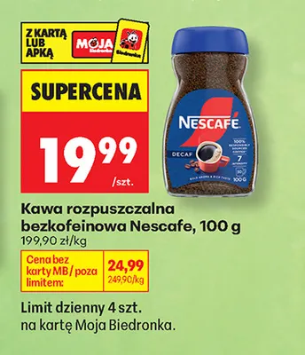 Kawa rozpuszczalna bezkofeinowa Nescafé promocja w Biedronka