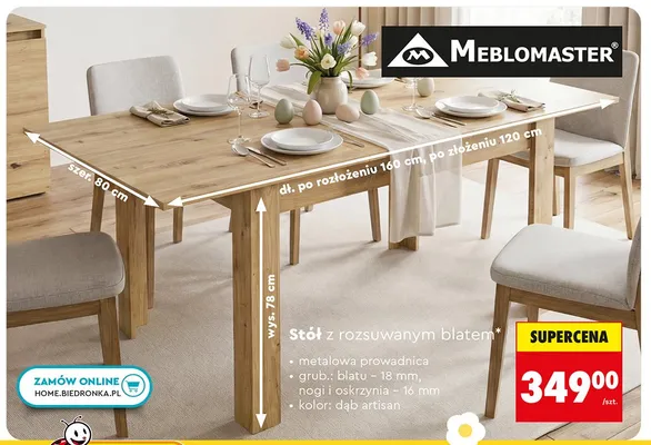Stół z rozsuwanym blatem 80x120-160 cm promocja w Biedronka