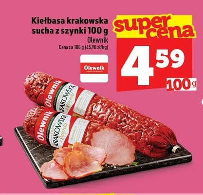 Kiełbasa krakowska sucha z szynki Olewnik promocja w TOPAZ