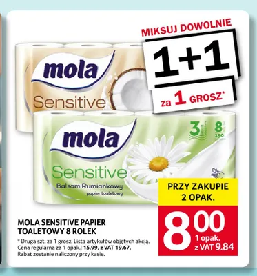 Papier toaletowy Mola Sensitive Balsam Rumiankowy 8-pak promocja w Selgros