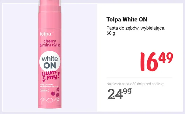 Pasta do zębów wybielająca Tołpa White ON promocja w Rossmann