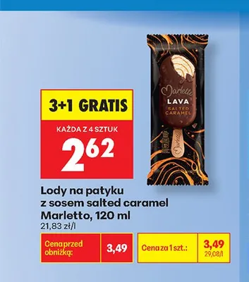 Lody na patyku Marletto Lava z sosem salted caramel promocja w Biedronka