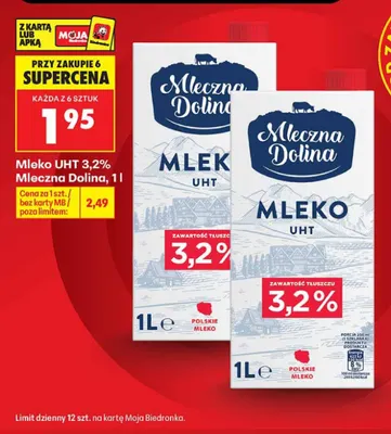 Mleko UHT Mleczna Dolina 3,2% promocja w Biedronka