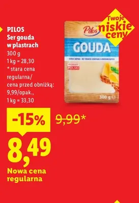 Ser gouda w plastrach Pilos promocja w Lidl