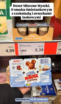 Deser mleczne myszki o smaku śmietankowym z czekoladą i orzechami laskowymi promocja w Aldi