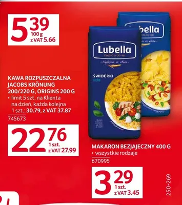 Makaron bezjajeczny Lubella promocja w Selgros