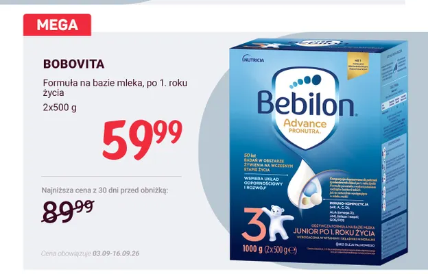 Formuła na bazie mleka po 1. roku życia BoboVita promocja w Rossmann