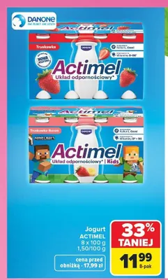 Jogurt pitny Actimel truskawkowo-bananowy promocja w Carrefour