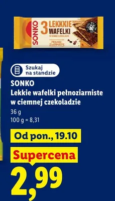 Lekkie wafelki pełnoziarniste w ciemnej czekoladzie Sonko promocja w Lidl
