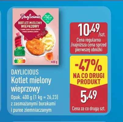 Kotlet mielony wieprzowy z zasmażanymi burakami i puree ziemniaczanym Daylicious promocja w Aldi