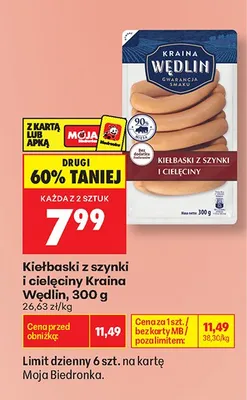 Kiełbaski z szynki i cielęciny Kraina Wędlin promocja w Biedronka