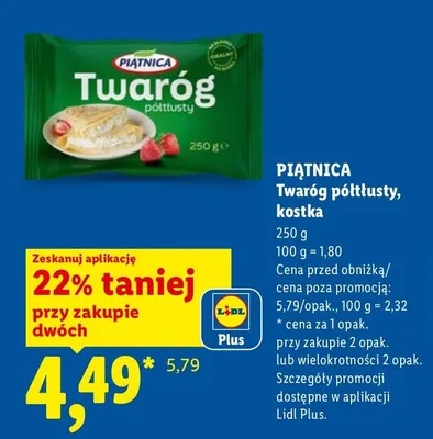 Twaróg półtłusty Piątnica promocja w Lidl