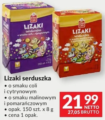 Lizaki serduszka o smaku coli cytrynowym malinowym pomarańczowym Fine Life promocja w Makro