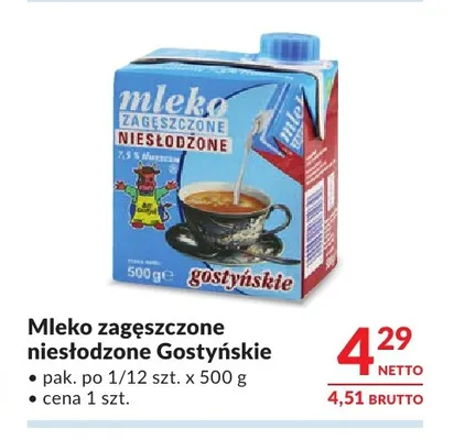 Mleko zagęszczone niesłodzone Gostyńskie promocja w Makro