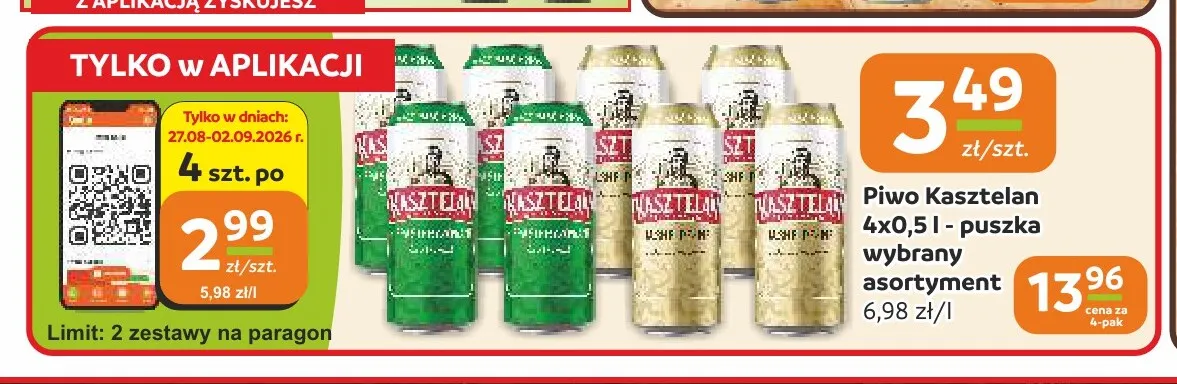 Piwo Kasztelan Niepasteryzowane 4-pak promocja w Gama