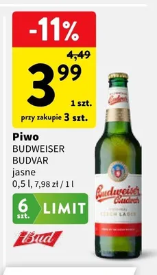 Piwo Budweiser Budvar jasne promocja w Intermarche
