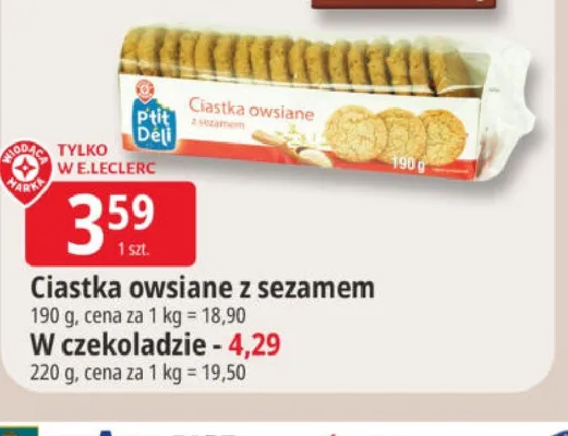 Ciastka owsiane z sezamem promocja w Leclerc