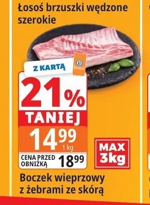 Boczek wieprzowy z żebrami ze skórą promocja w Leclerc