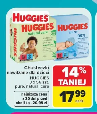 Chusteczki nawilżane dla dzieci Huggies Pure promocja w Carrefour