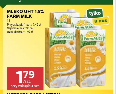 Mleko UHT Farm Milk 1,5% promocja w Stokrotka