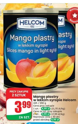 Mango plastry w lekkim syropie Helcom promocja w Dino