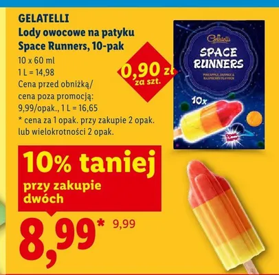 Lody owocowe na patyku Space Runners Gelatelli 10-pak promocja w Lidl
