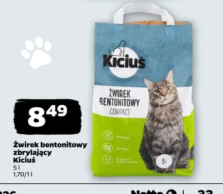 Żwirek bentonitowy zbrylający Kiciuś promocja w Netto