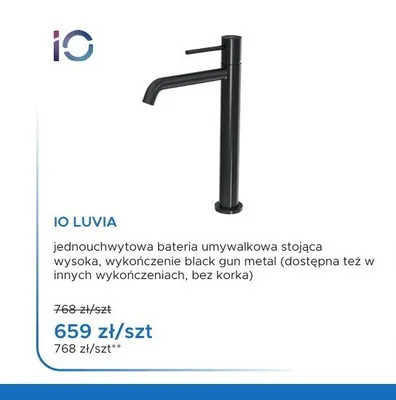 Bateria umywalkowa stojąca wysoka iO Luvia black gun metal promocja w Blu Salony Łazienek