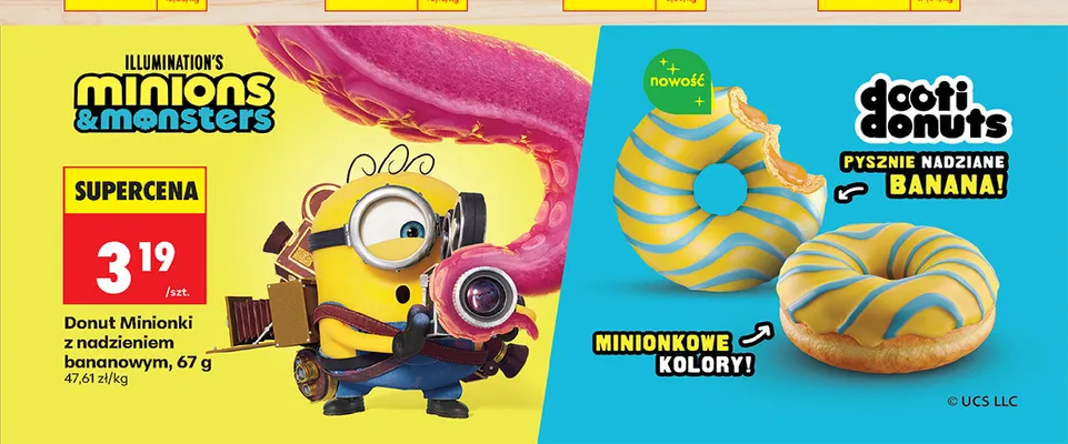Donut Minionki z nadzieniem bananowym Dooti Donuts promocja w Biedronka