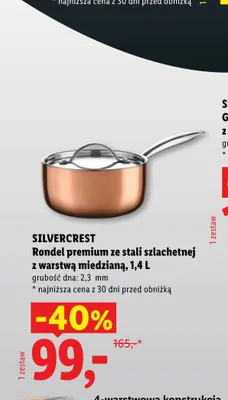 Rondel premium ze stali szlachetnej z warstwą miedzianą 1,4 l Silvercrest promocja w Lidl