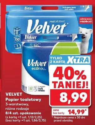 Papier toaletowy EcoRoll delikatnie biały Velvet promocja w Kaufland