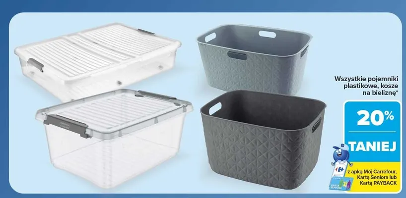 Pojemniki plastikowe i kosze na bieliznę promocja w Carrefour