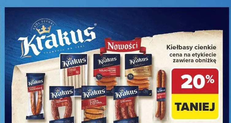 Kiełbasy cienkie Krakus promocja w Carrefour