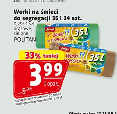 Worki na śmieci do segregacji 35 l 14 szt. brązowe Amigo promocja w Prim Market