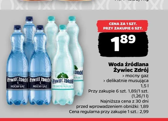 Woda źródlana delikatnie musująca Żywiec Zdrój promocja w Netto