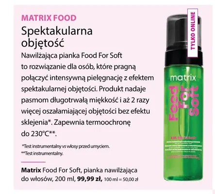 Pianka nawilżająca do włosów Food For Soft Matrix promocja w Hebe