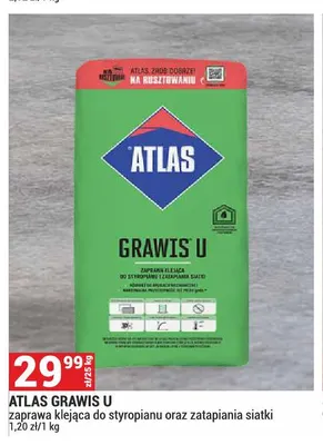 Zaprawa klejąca do styropianu oraz zatapiania siatki Atlas Grawis U promocja w Merkury Market