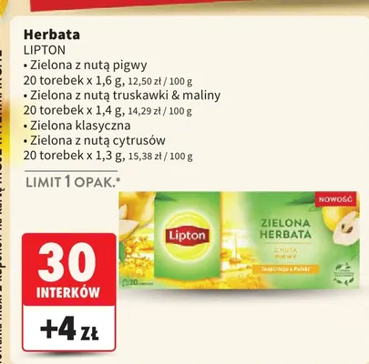 Herbata zielona z nutą truskawki & maliny Lipton promocja w Intermarche