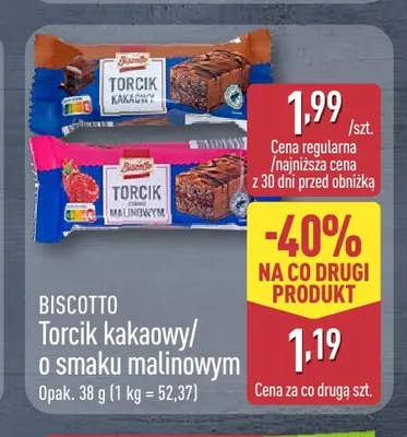 Torcik o smaku malinowym Biscotto promocja w Aldi