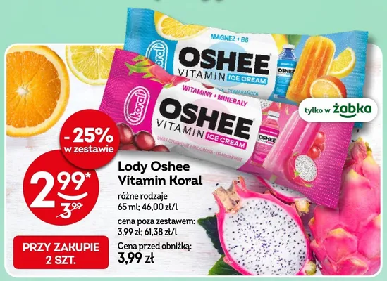 Lody Oshee Vitamin Ice Cream Koral smak pomarańcza magnez B6 promocja w Żabka