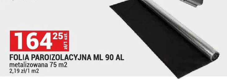 Folia paroizolacyjna ML 90 AL metalizowana 75m2 promocja w Merkury Market