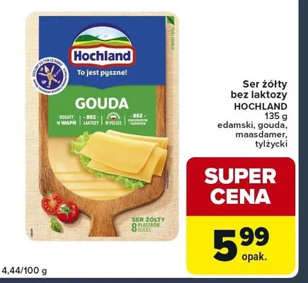 Ser żółty Hochland Gouda bez laktozy 135 g promocja w Globi