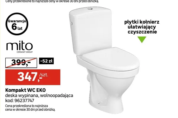 Kompakt WC EKO mito deska wypinana, wolnoopadająca promocja w Leroy Merlin