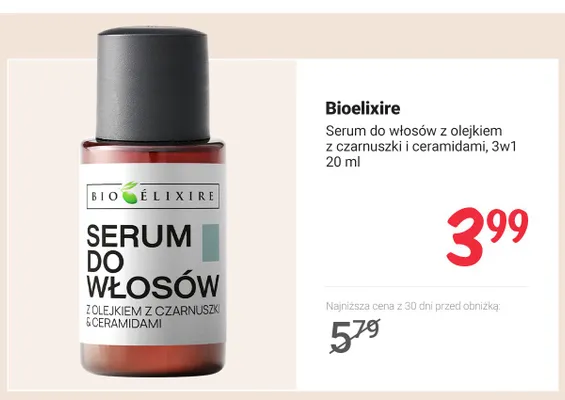 Serum do włosów Bioelixire z olejkiem z czarnuszki i ceramidami 3w1 promocja w Rossmann