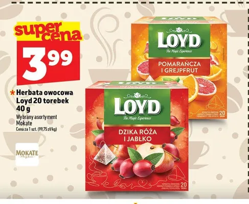 Herbata owocowa ekspresowa Loyd Pomarańcza i Grejpfrut promocja w TOPAZ