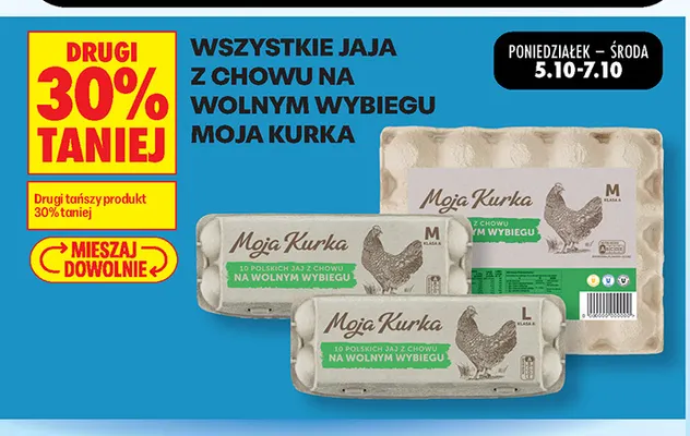 Jajka kurze z chowu na wolnym wybiegu M Moja Kurka promocja w Biedronka