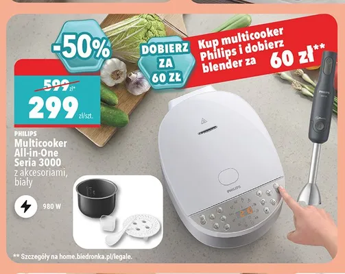 Multicooker All-in-One Philips Seria 3000 z akcesoriami biały promocja w Biedronka