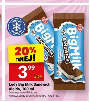 Lody Big Milk Sandwich Algida promocja w Twój Market